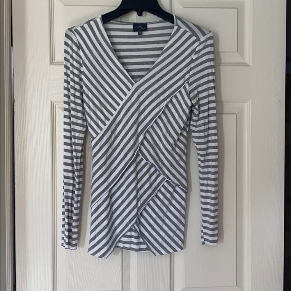 Grey and White Striped Long Sleeve Top